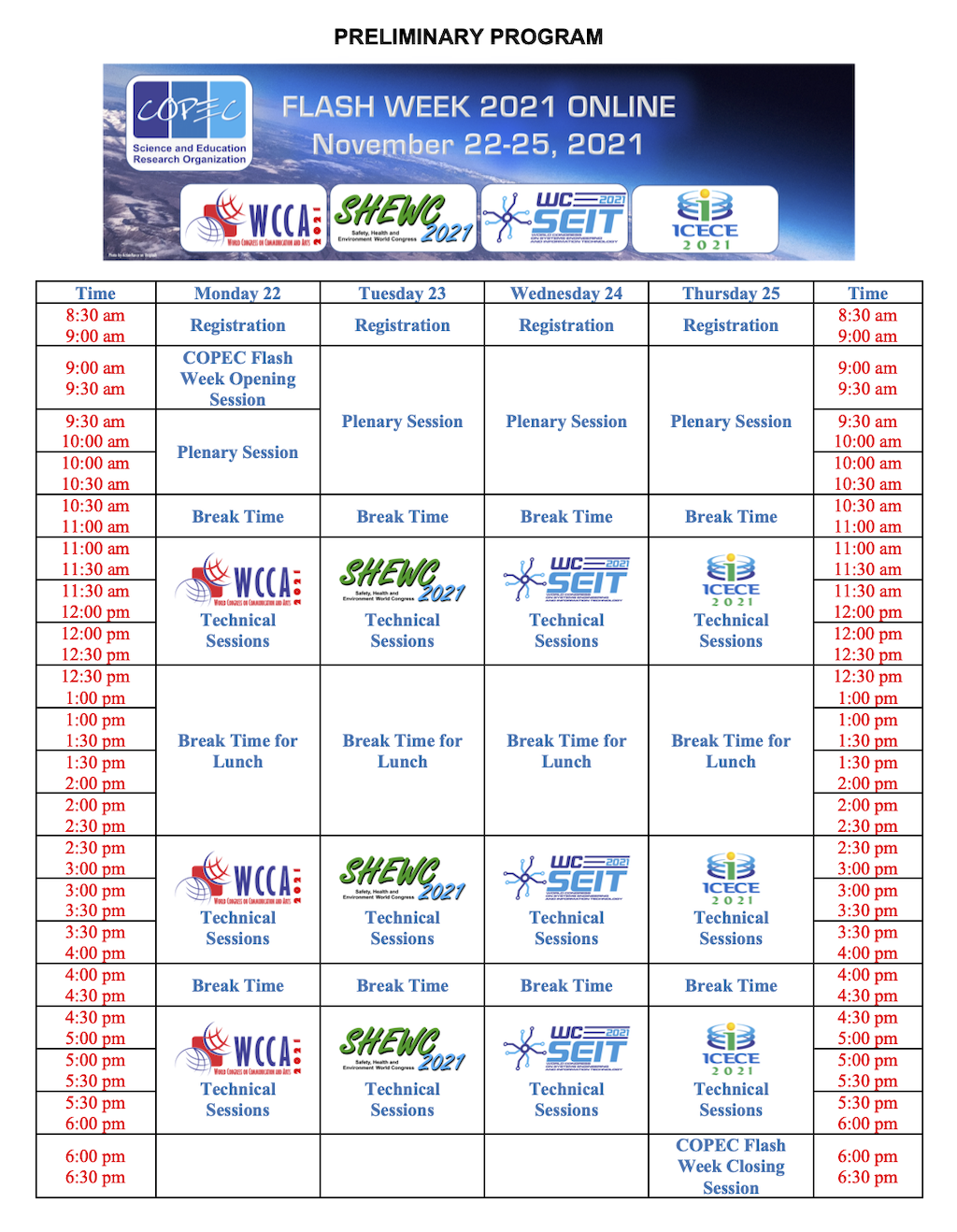 Program at a glance 2021